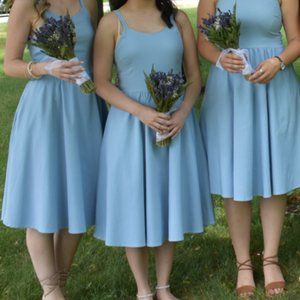 Simple blue midi dress with a bow